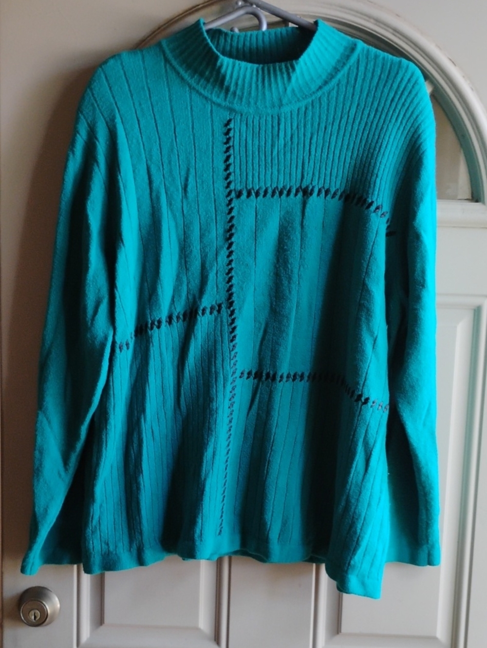 Allison Daley Teal Ribbed Mock Neck Sweater
